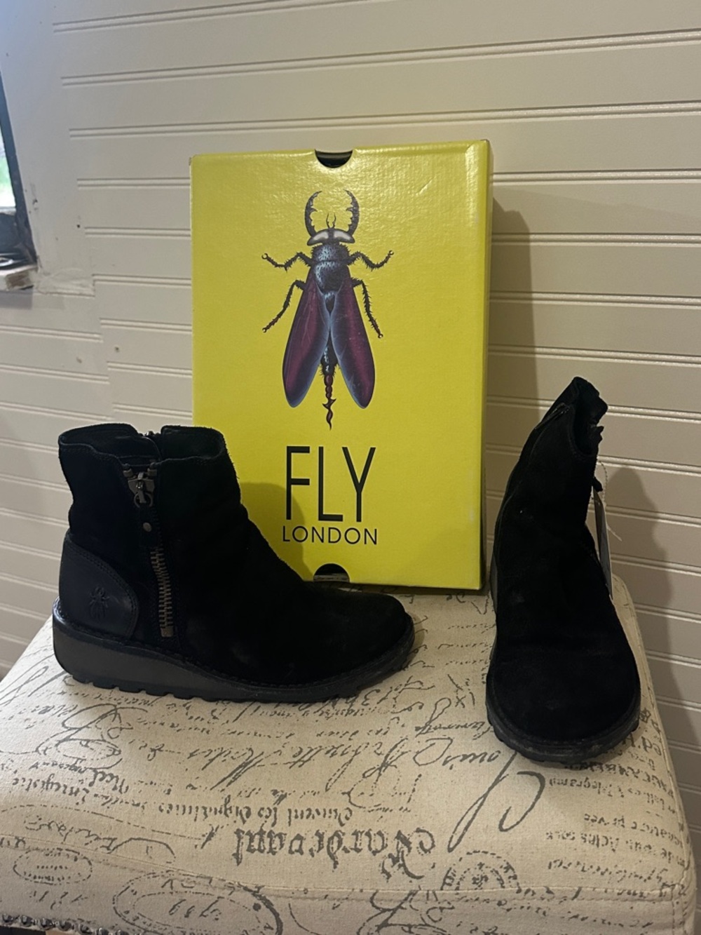Fly London Black Suede Zip Ankle Booties 37